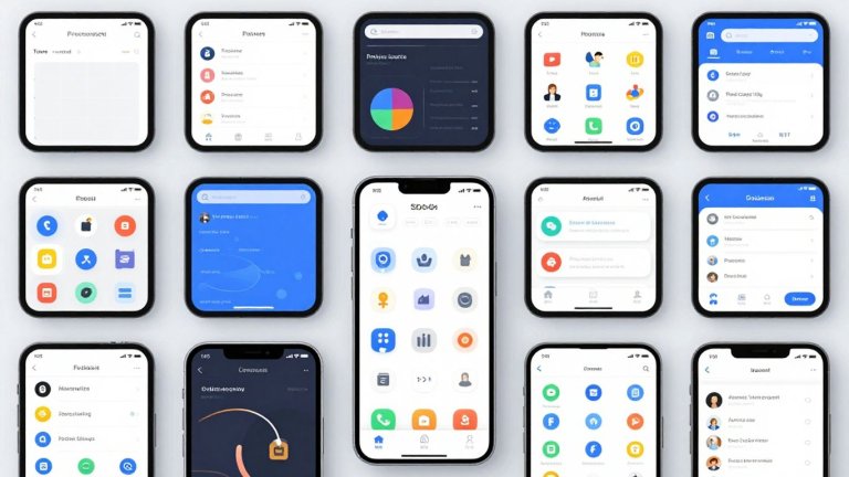Vários aplicativos em telas de celular.