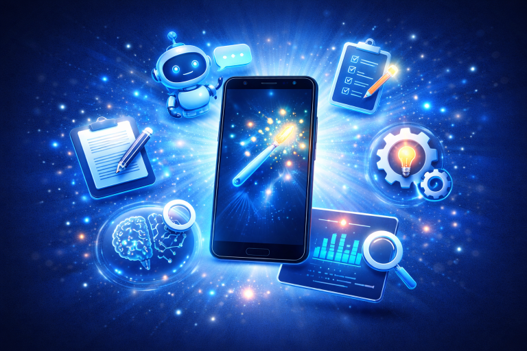 Pessoas usando aplicativos de IA no dia a dia.