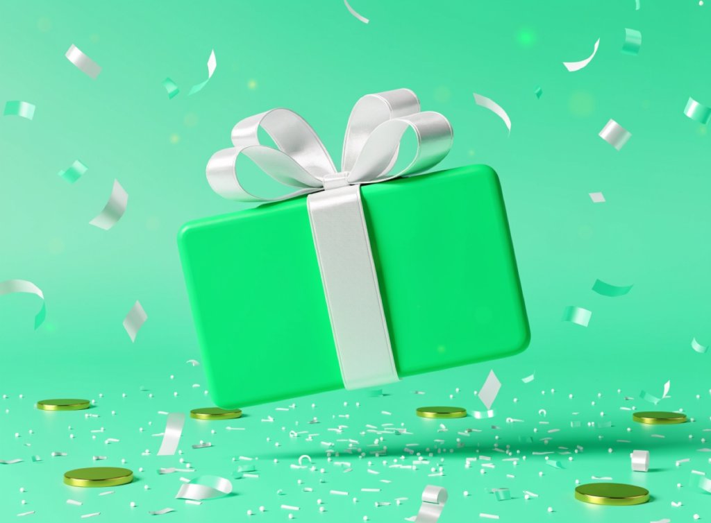 Caixa de presente verde representando um cartão-presente do Roblox